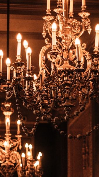 lighted brown and black uplight chandelier